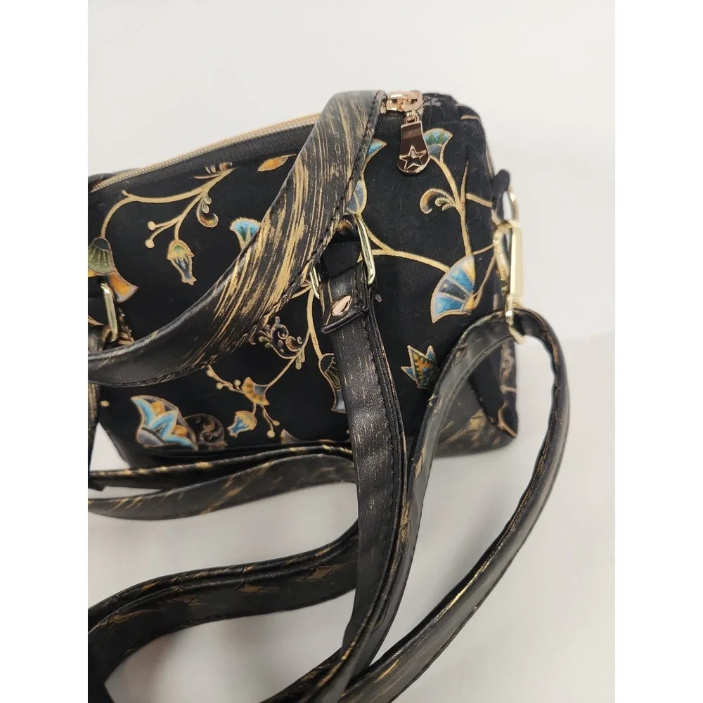 Egyptian Revival Lotus Satchel Handbag Art Nouveau Crossbody Purse Black Blue